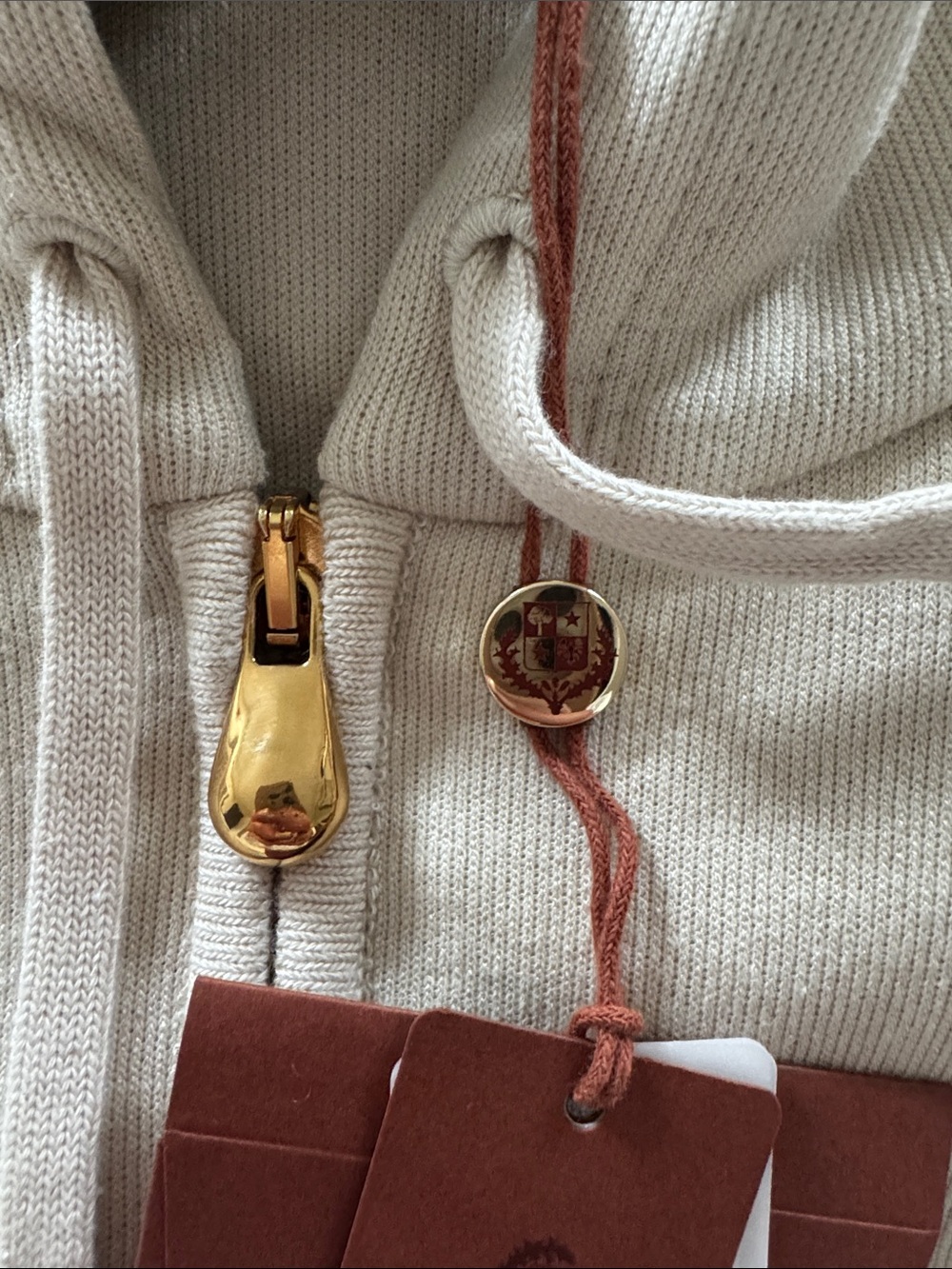 Loro Piana Cream Zip-Up Hoodie with Gold Hardware - Picture 5 of 5